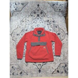 Carhartt Sherpa Fleece Pullover Jacket Womens Small Red Gray 104922 Relaxed  Fit